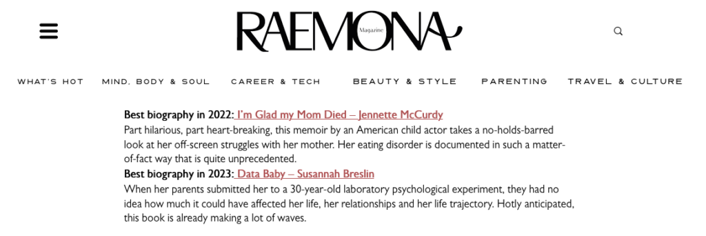 Data Toddler Named ‘Best Biography in 2023’ by Raemona Journal — SUSANNAH BRESLIN