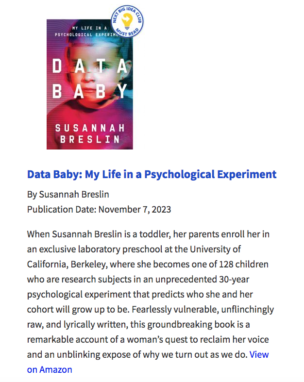 Details Child Is one of the Next Significant Idea Club’s November 2023 Need to-Read Guides — SUSANNAH BRESLIN