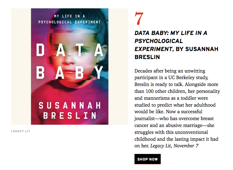 Knowledge Infant Is A single of Alta Journal’s ‘11 New Textbooks for November’ — SUSANNAH BRESLIN